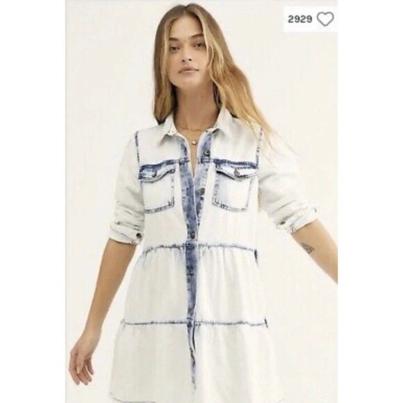 Free People Dresses & Skirts - Free People Nicole Denim Jean Tiered Cute Babydoll Washed Shirt Dress S $108